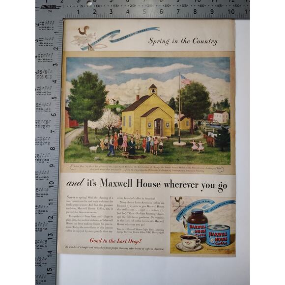 1946 Maxwell House Coffee Print Ad Yellow Schoolhouse Americana Ephemera - Picture 3 of 6